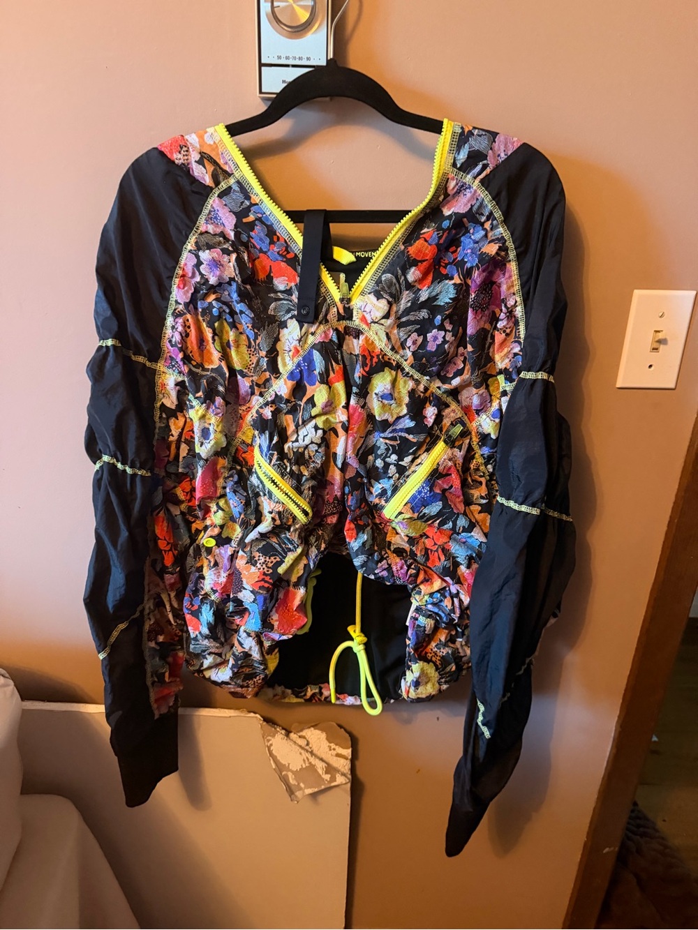 FP Movement by Free People Floral Bomber Jacket with Neon Trim